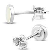 Mother Of Pearl Shell Round Sterling Silver Stud Earrings, e440st